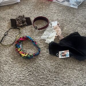 Hair Accessories:4 Lace Charming Headbands, Red/Black Headband, and Blk Kerchief
